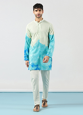 Cream Cotton Blend Ombre Kurta Pyjama