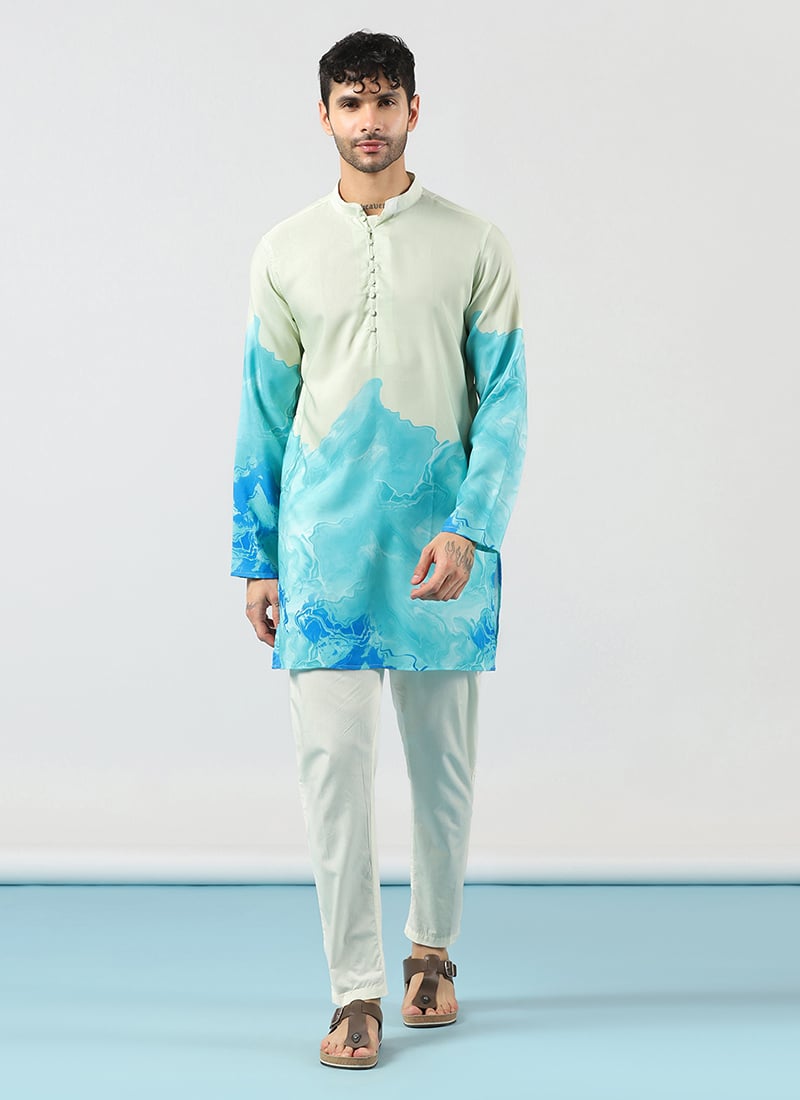 Cream Cotton Blend Ombre Kurta Pyjama Festive Wear