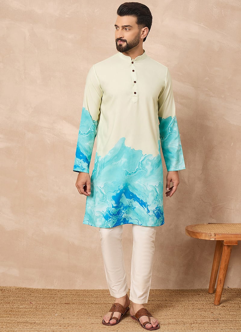 Cream Cotton Blend Ombre Kurta Pyjama Festive Wear
