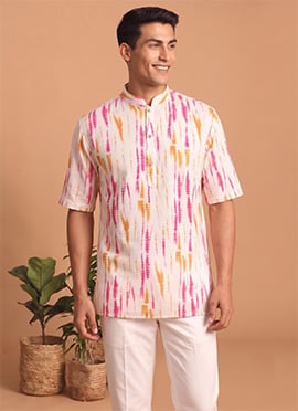 Cream Cotton Digital Print Kurta For Men