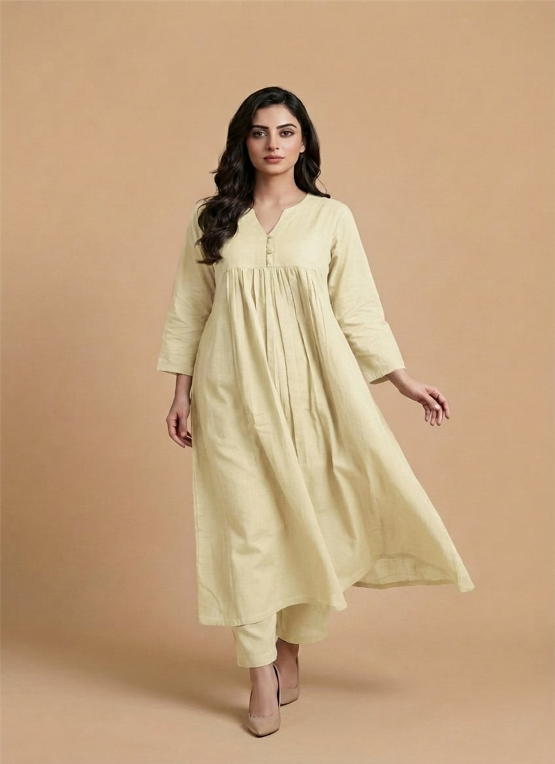 Cream Cotton Kurta Set After Six Wear