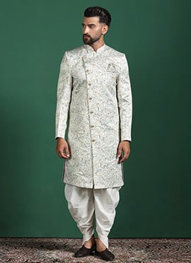 Cream Cotton Paisley Stylish Indowestern Sherwani Set