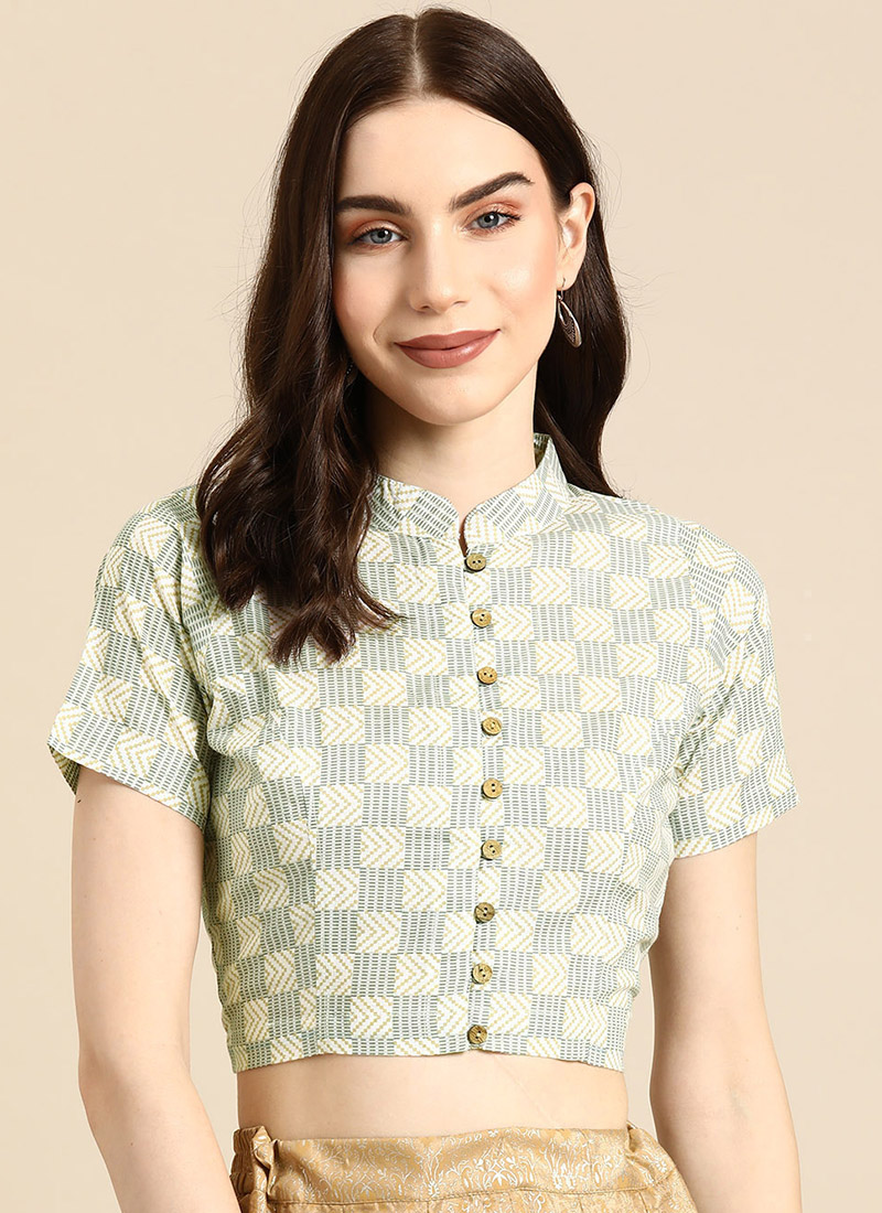 Cream Cotton Printed Blouse After Six Wear