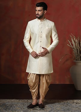 Cream Cotton Printed Elegant Indowestern Sherwani Set