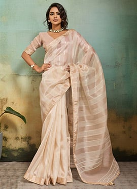Cream Cotton Silk Blend Zari Woven Saree