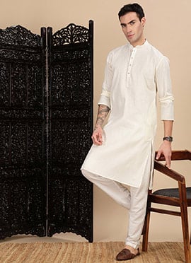 Cream Cotton Textured Kurta