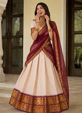 Cream Cotton Traditional Zari Lehenga