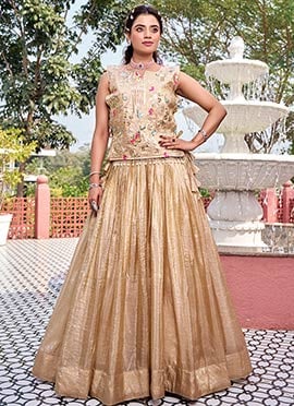 Cream Crush Silk Embroidered Sequins Thread Indowestern Sets and Suits