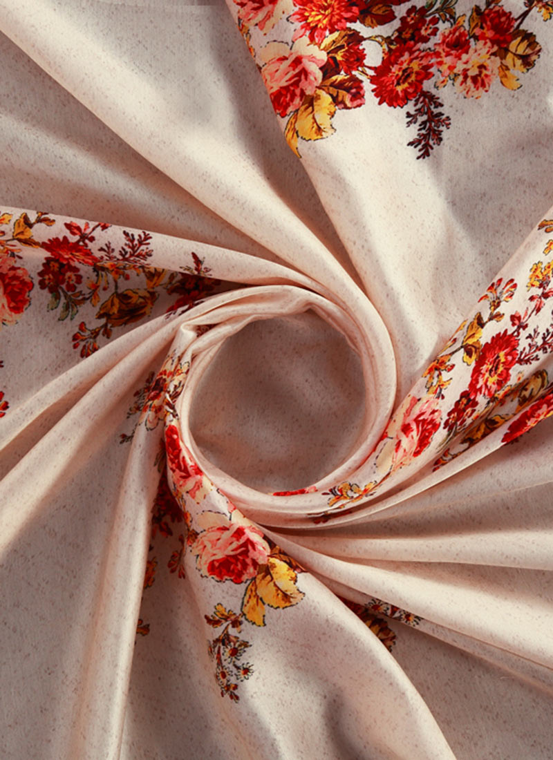 Buy Cream Digital Printed Modal Satin Fabric, Printed , Digital Print, blended patterned Online