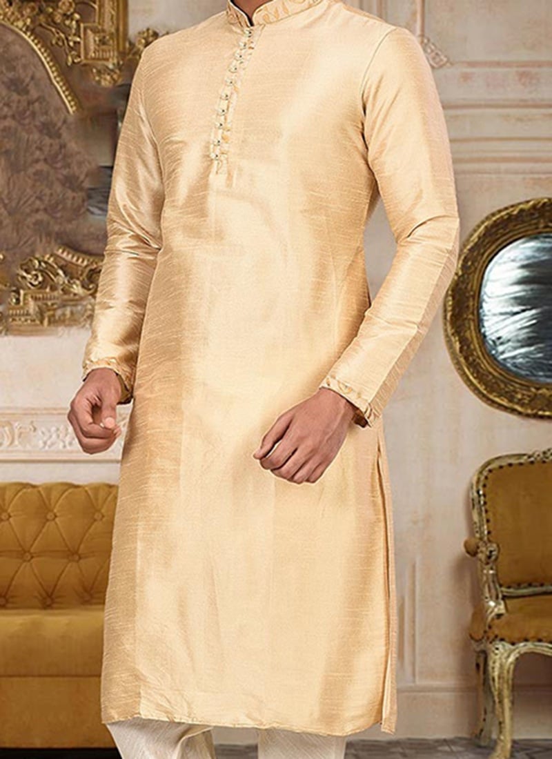 Men Cream Floral Digital Print Poly Cotton Kurta Pyjama main image 0