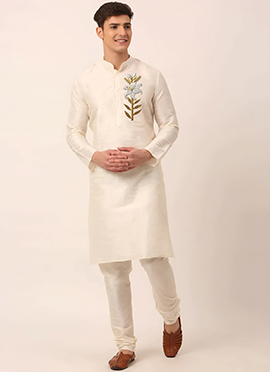 Cream Dupion Embroidered Kurta Pyjama