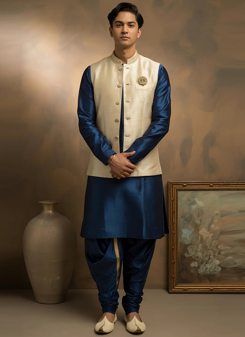 Cream Dupion Silk Bandi Set