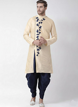 Cream Dupion Silk Embroidered Kurta Pyjama