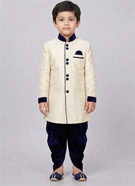 Cream Dupion Silk Kids Boys Indowestern Sherwani