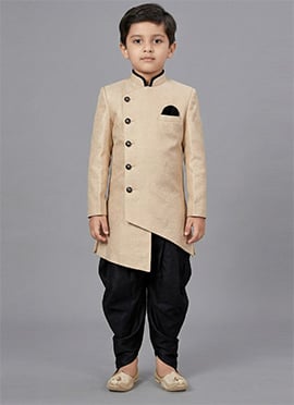 Cream Dupion Silk Kids Boys Indowestern Sherwani
