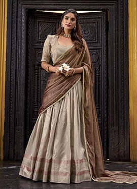 Cream Dupion Silk Zari Work Lehenga