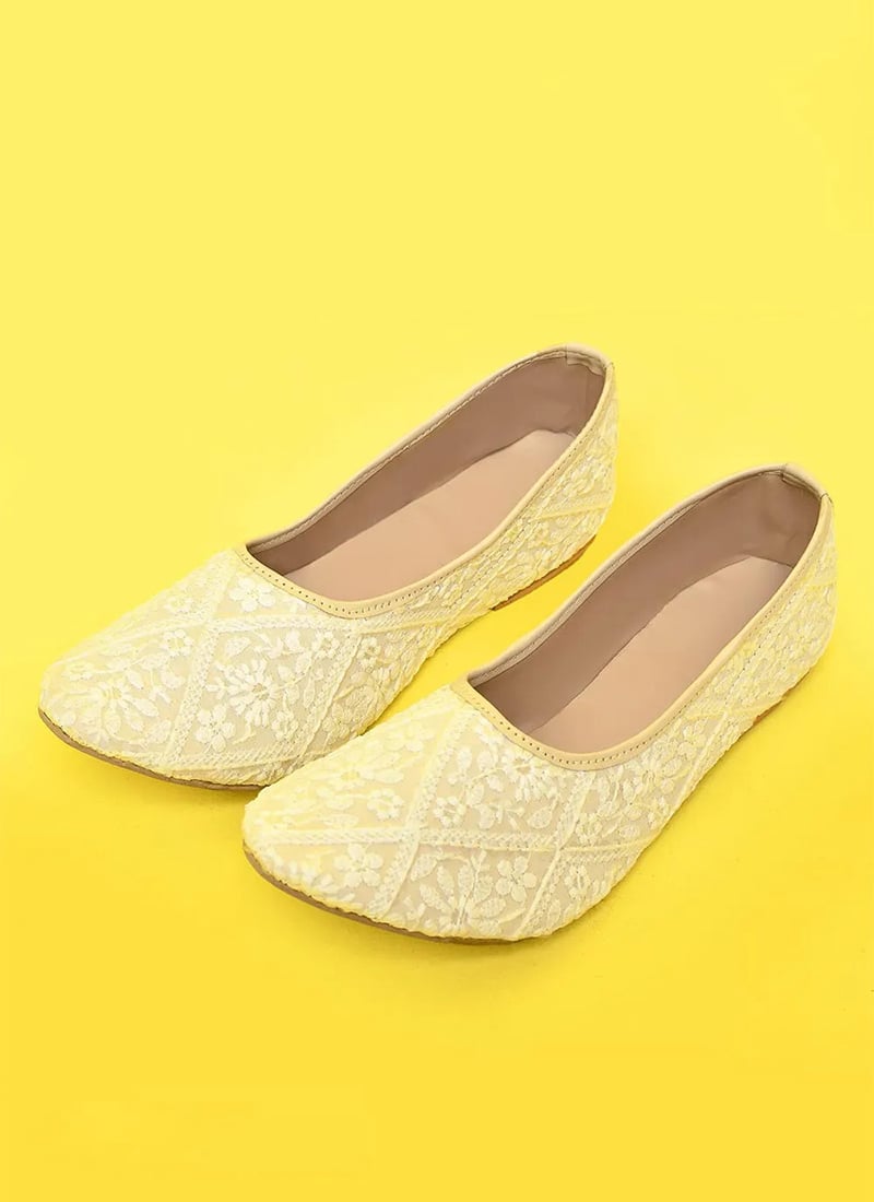 Cream Embroidered Georgette Juti For Women 