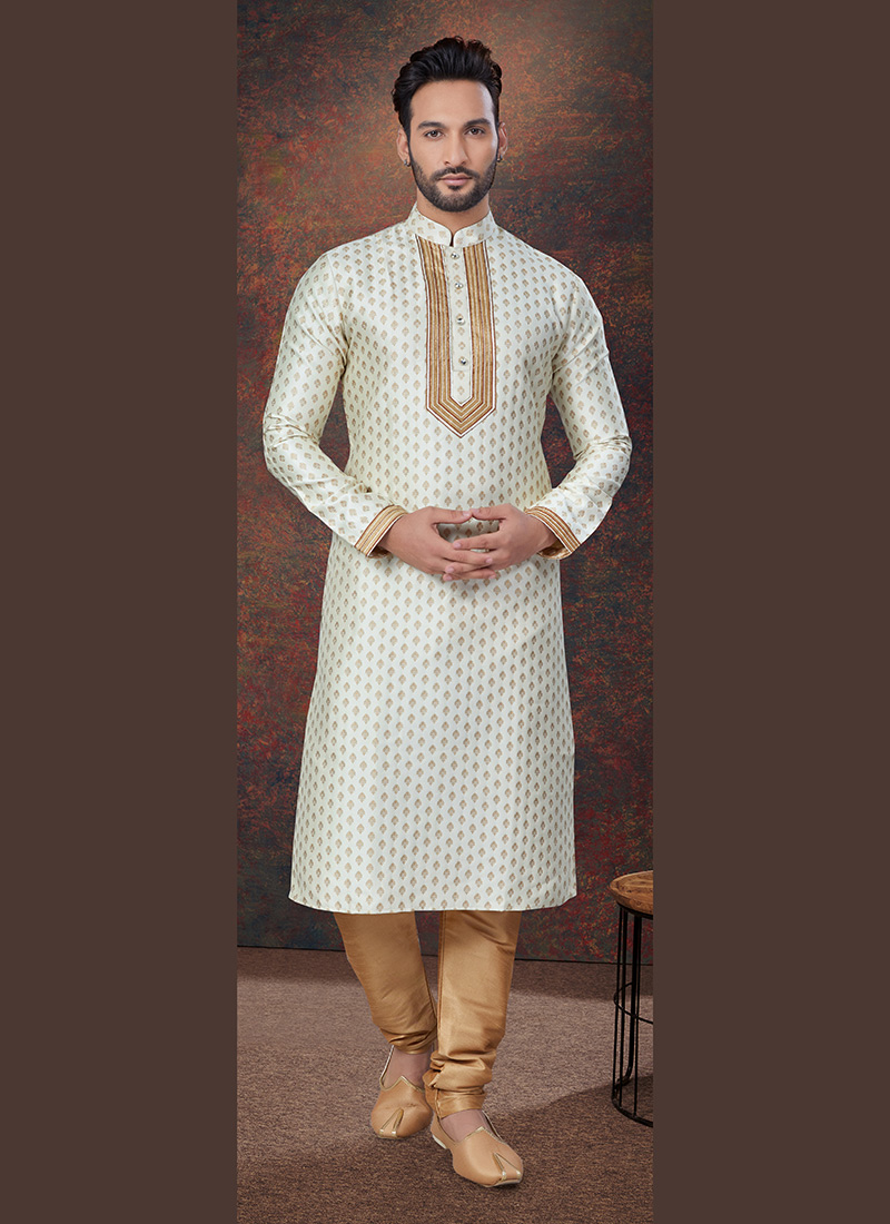 All Over Floral Design Embroidery Work Jacquard Kurta Jacket Set – De Royal Mens Ethnic