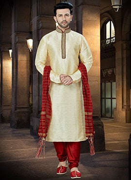 Cream Gold Embroidered Kurta Pyjama