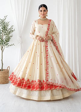 Cream Embroidered Silk Palazzo Suit