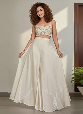 Cream Fandy Silk Hand Embroidered Zari Sequins Indowestern Palazzo Set