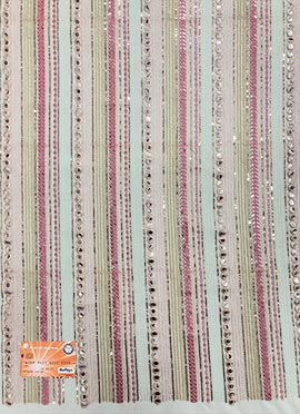 Cream Faux Georgette Embroidered Fabric