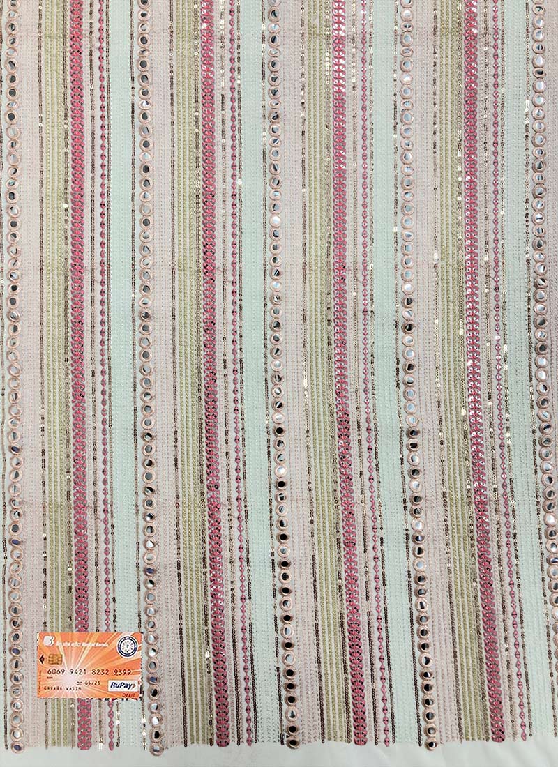 Cream Faux Georgette Embroidered Fabric 