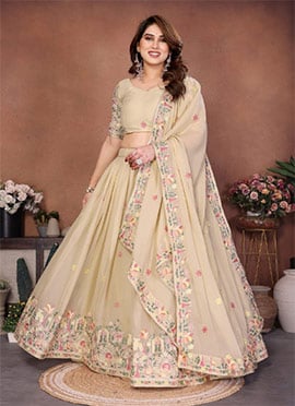 Cream Georgette Embroidered Lehenga