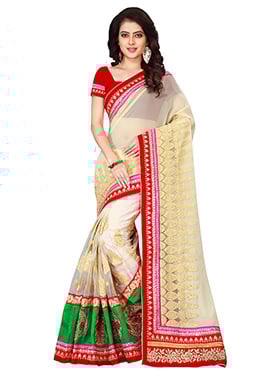 Cream Georgette Net Saree
