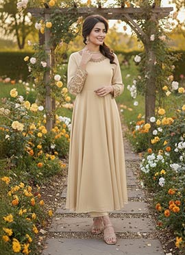 Cream Georgette Zari Sequins Anarkali Suit