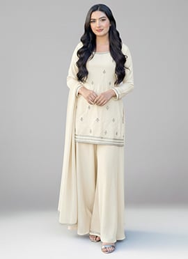 Cream Georgette Zari Sequins Palazzo Suit