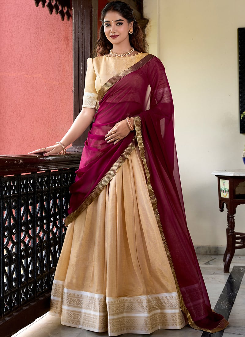 Cream Kanchipuram Zari woven Lehenga Festive Wear