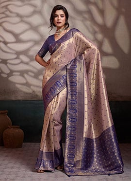 Cream Kanjivaram Soft Silk Zari Woven Saree
