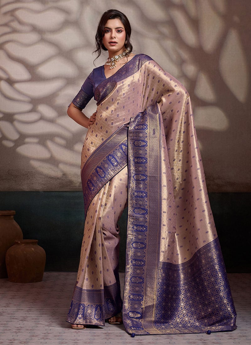 Cream Kanjivaram Soft Silk Zari Woven Saree Festive Wear