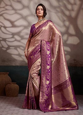 Cream Kanjivaram Soft Silk Zari Woven Saree