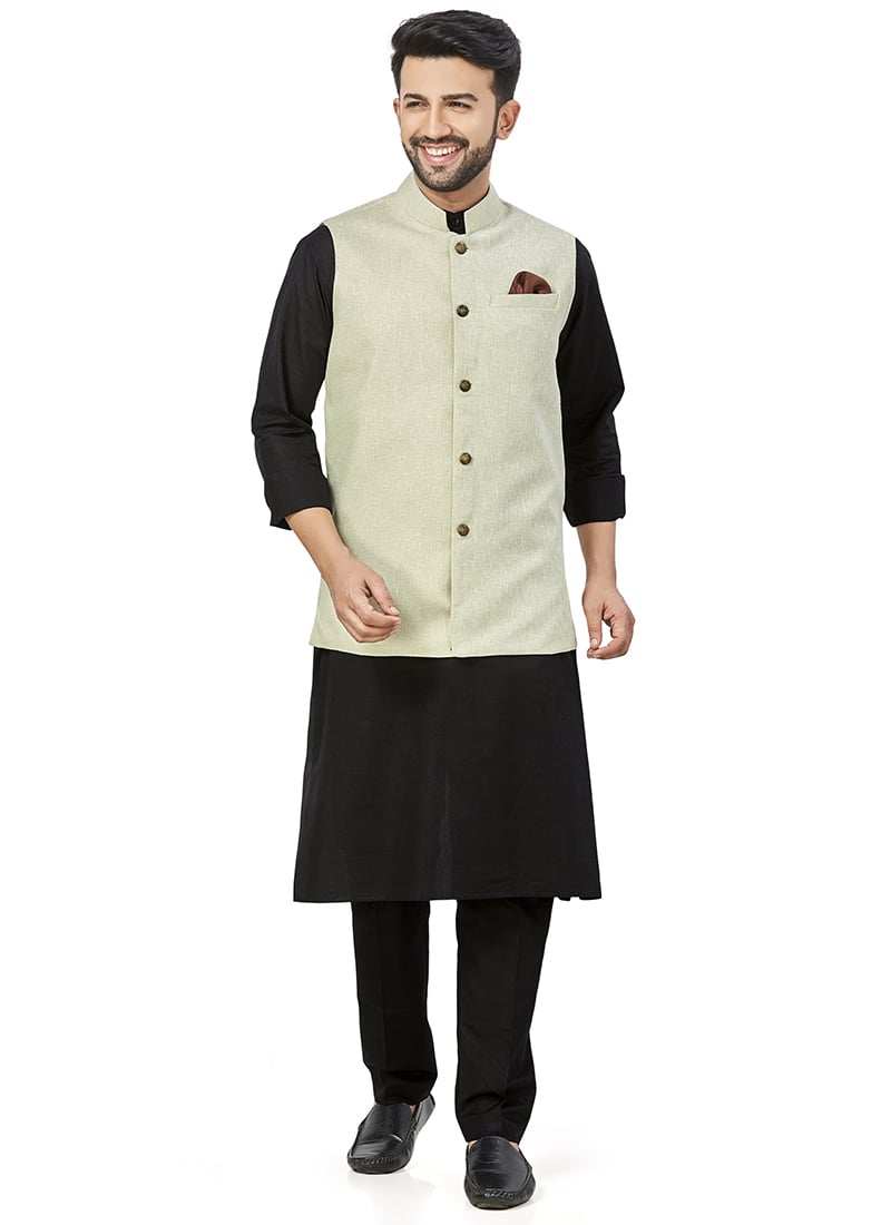 Cream Linen Blend Bandi Set