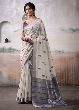 Cream Modal Cotton Woven Zari Saree