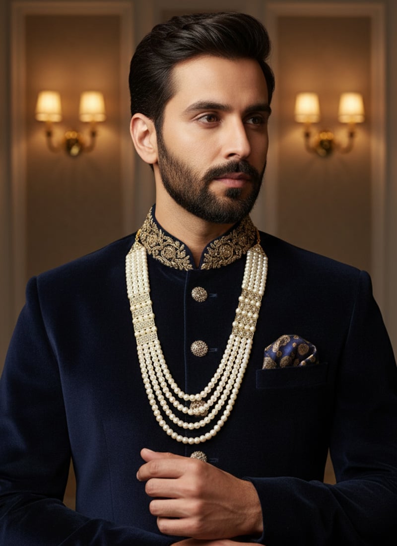 Cream Moti Men Necklace