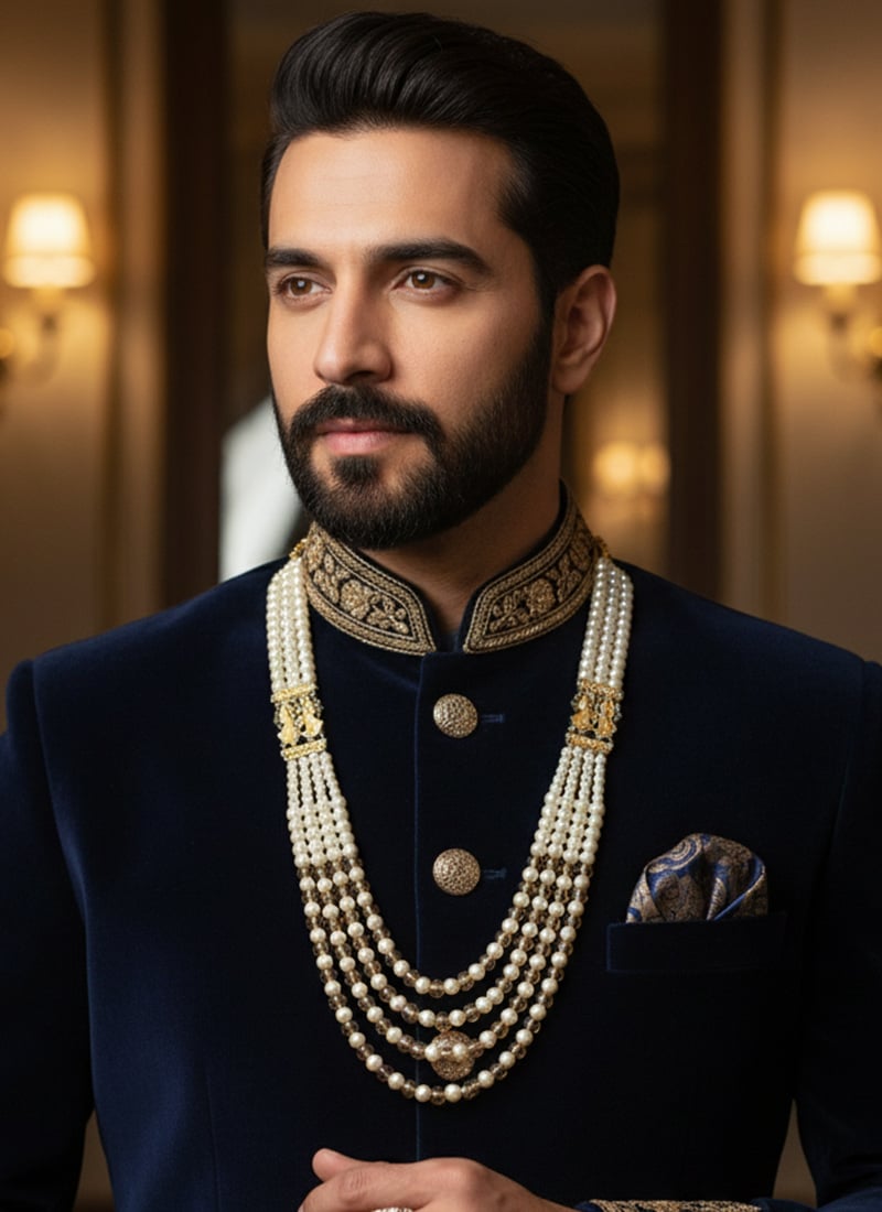 Cream Moti Men Necklace