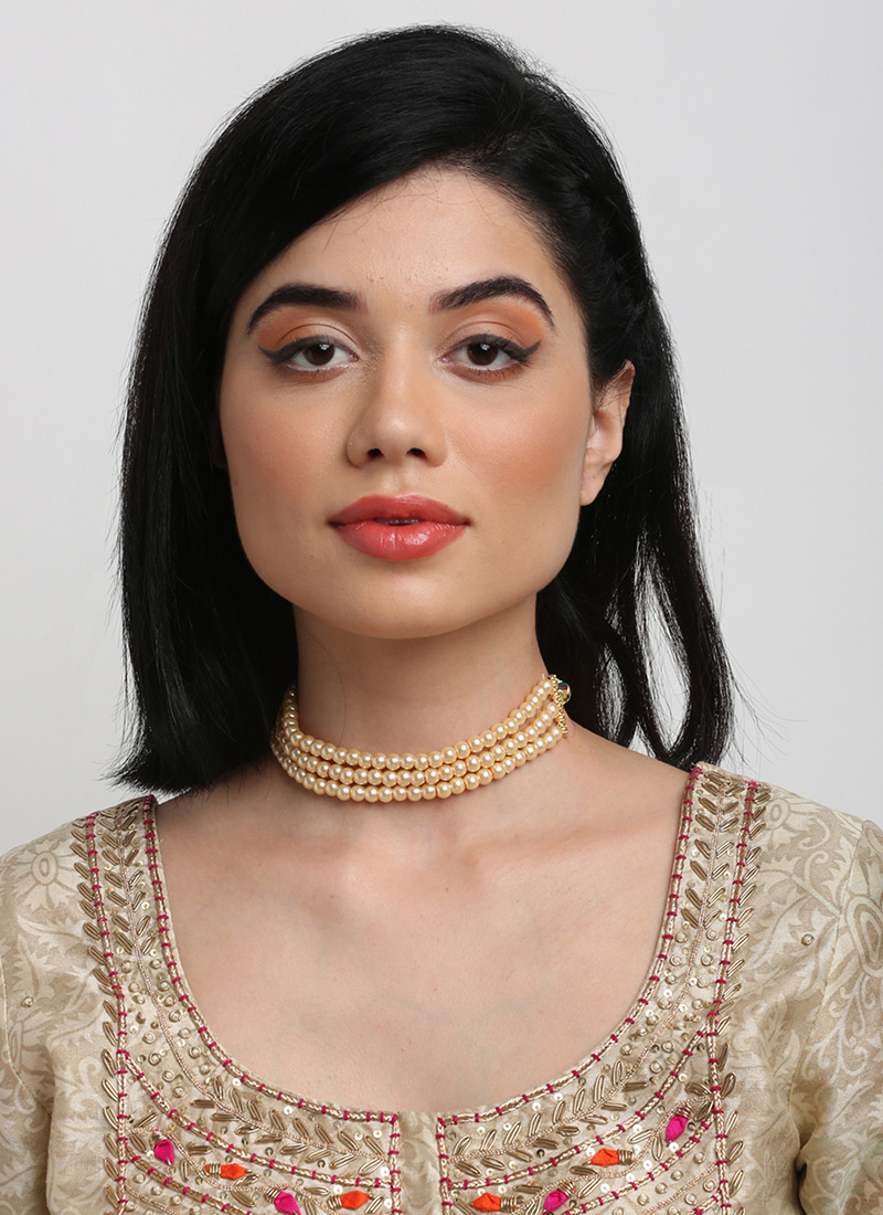Cream Moti Work Choker Wedding Wear