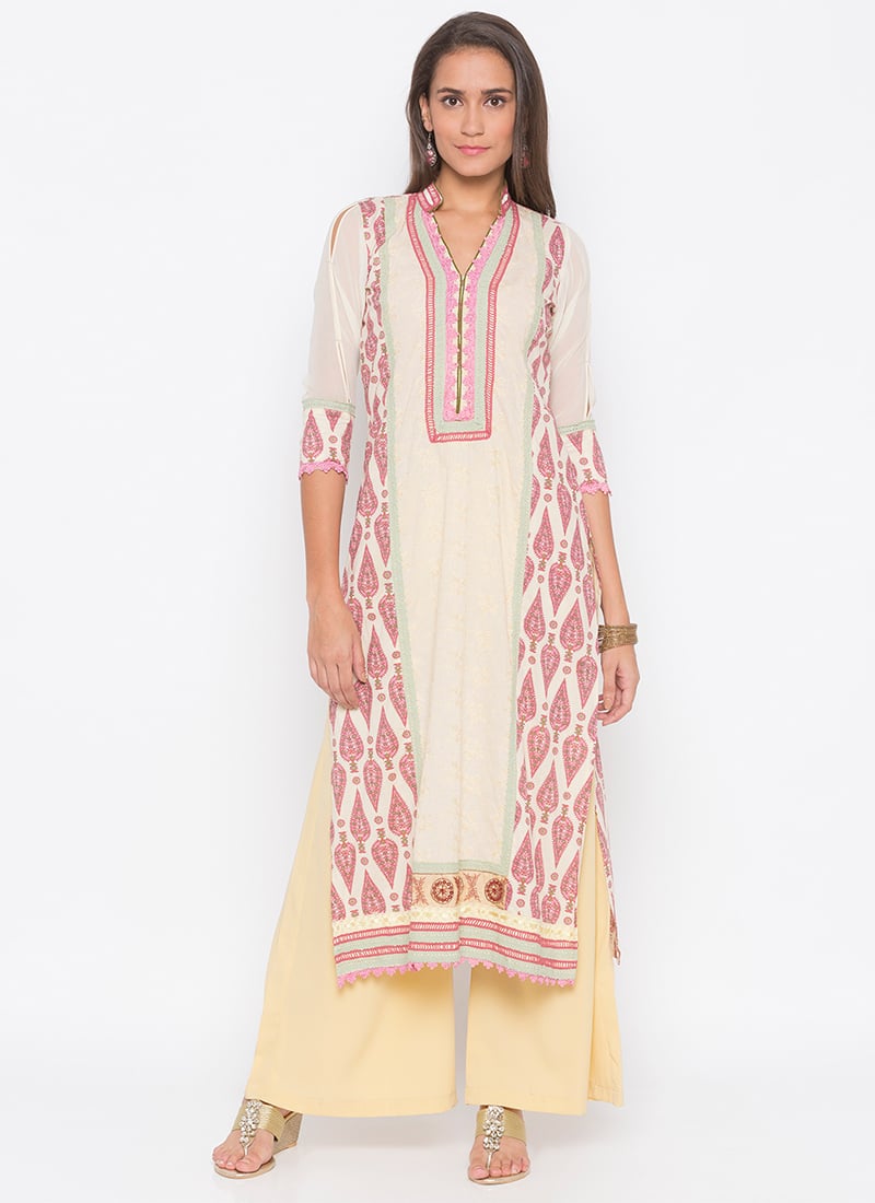 Cream N Pink Cotton Palazzo set Party Wear