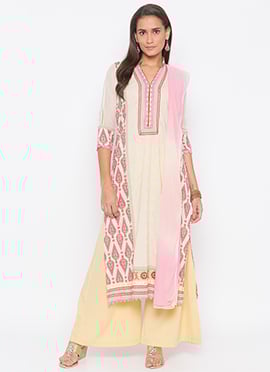 Cream N Pink Cotton Palazzo suit