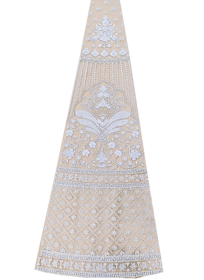 Beige Net Embroidered Fabric