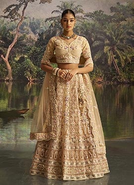 Cream Net Sequins Embroidered Stone Work Lehenga