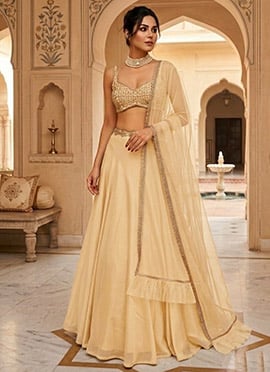 Cream Organza Hand Embroidered Sequins Lehenga
