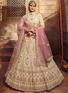 cream lengha