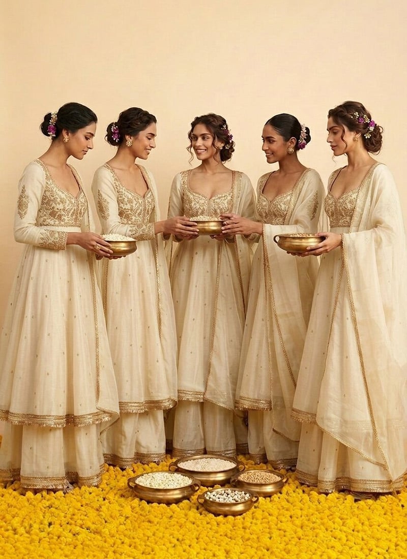 Cream Organza Zari Sequins Embroidered Anarkali Suit Festive Wear