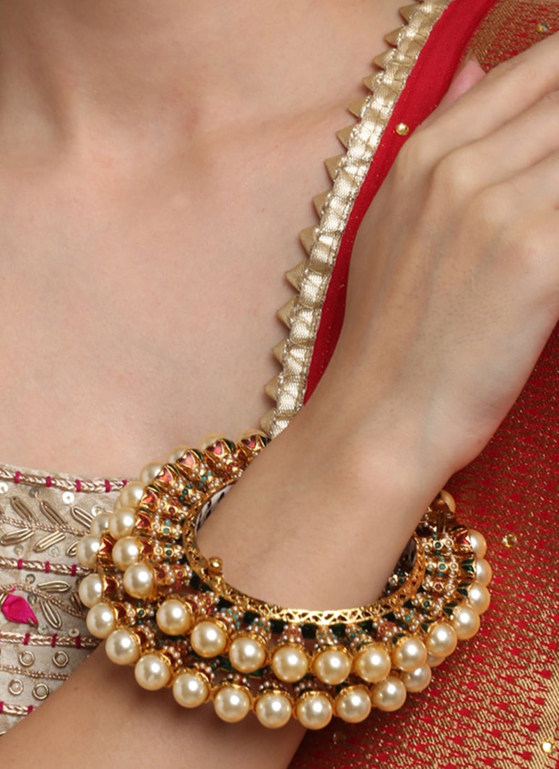 Cream Pearls Gold Plated Goegeous Kada Party Wear