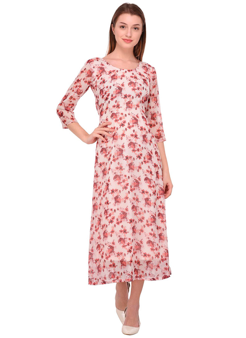 Buy Cream Pink Printed Dress, Printed, dresses and gown Online Shopping