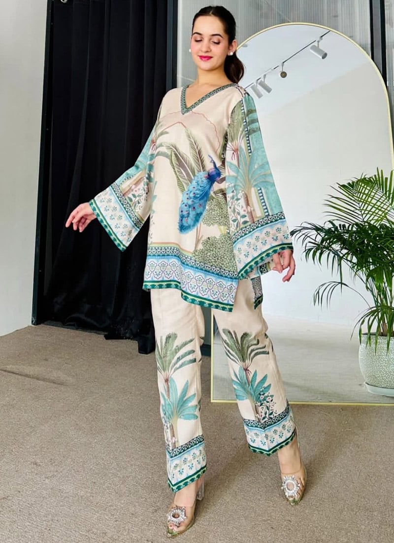 Cream Printed Indowestern Co ord Set After Six Wear